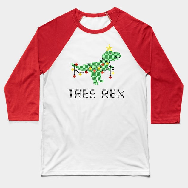 Tree Rex Christmas Dino Baseball T-Shirt by la'lunadraw